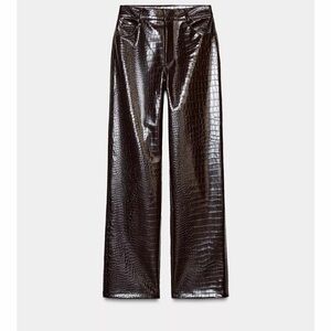 Zara Dark Brown Crocodile Embossed Pants
